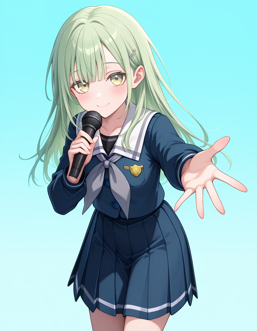 13830-929764683-_lora_AveMujica_noobXL_1_, 1girl, solo, cowboy shot, looking at viewer, smile, wakaba mutsumi, hairclip, hair ornament, tsukinom.png